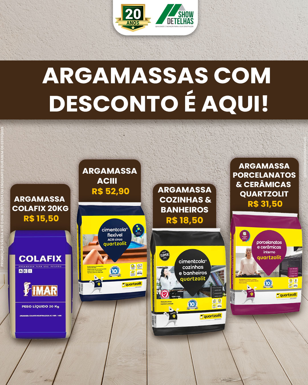 Super ofertas de argamassa na Show de Telhas!